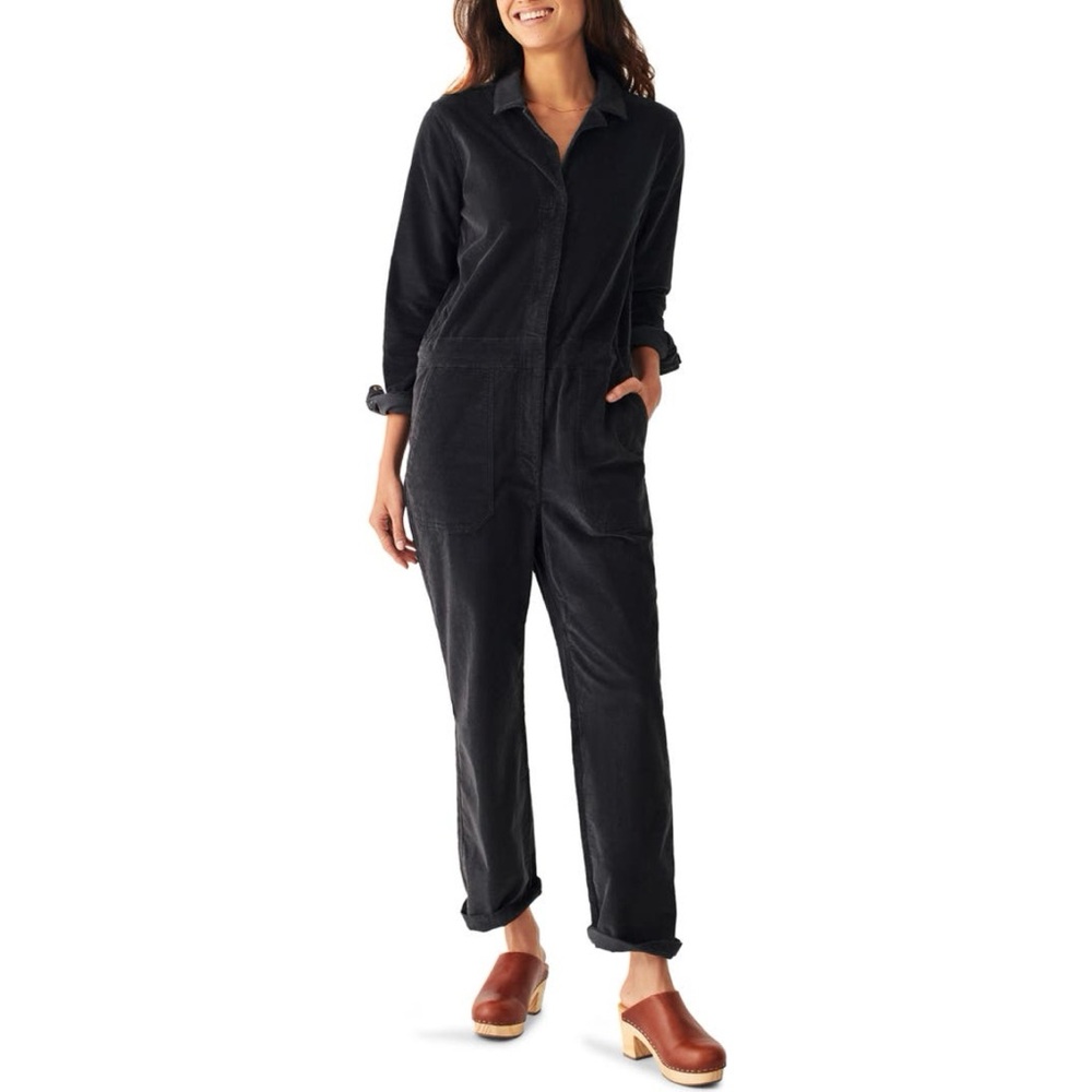 Faherty Stretch Corduroy Utility Jumpsuit Washed Black Organic Cotton Blend